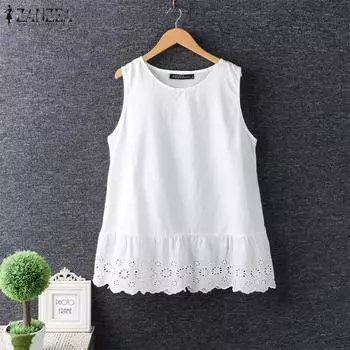 ZANZEA Женские повседневные майки без рукавов с круглым вырезом в технике пэчворк 4XL белый