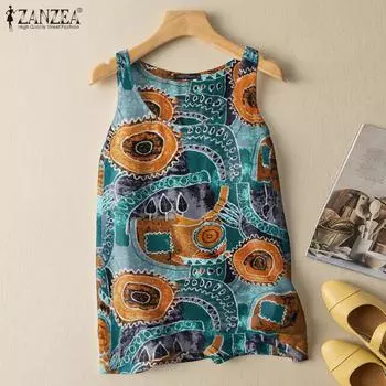 ZANZEA Женские повседневные майки без рукавов с круглым вырезом и принтом S красный