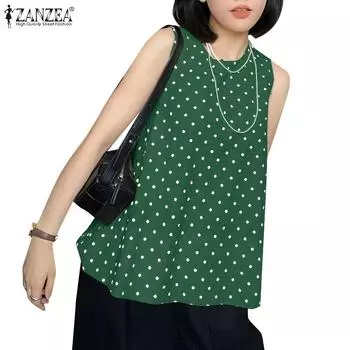 ZANZEA Женские повседневные майки без рукавов с круглым вырезом и принтом в горошек на лето 5XL белый