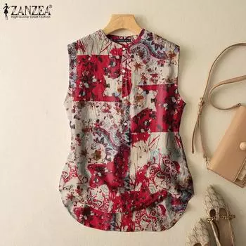 ZANZEA Женские повседневные майки без рукавов с круглым вырезом и принтом 4XL