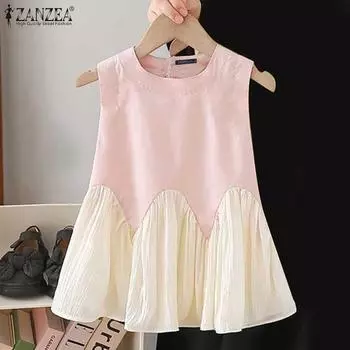 ZANZEA Женские повседневные майки без рукавов с круглым вырезом в стиле пэчворк 4XL розовый