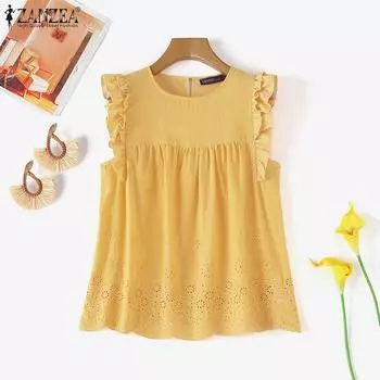 ZANZEA Женские повседневные майки без рукавов с круглым вырезом в стиле пэчворк S бежевый