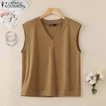 ZANZEA Женские повседневные майки без рукавов с V-образным вырезом S тёмно-синий