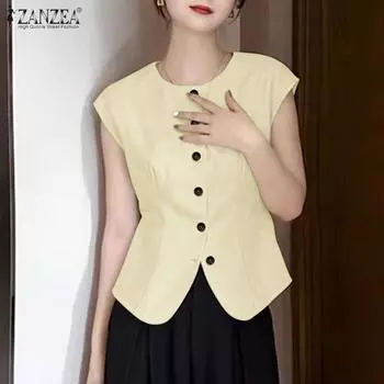 ZANZEA Женские повседневные майки без рукавов с круглым вырезом 4XL бежевый