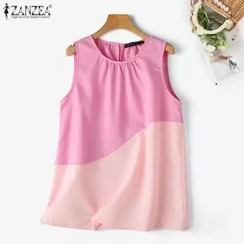 ZANZEA Женские повседневные майки без рукавов с круглым вырезом в стиле пэчворк на лето S жёлтый