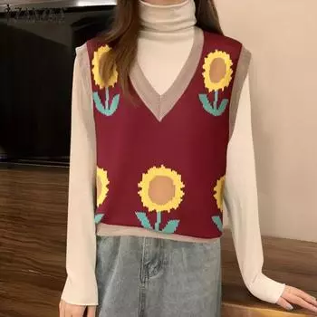 ZANZEA Женские повседневные майки без рукавов с V-образным вырезом и цветочным принтом S вино красного