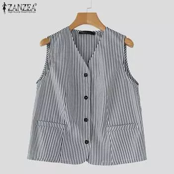 ZANZEA Женские повседневные майки без рукавов в полоску с v-образным вырезом M темно-синий