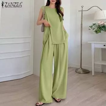 ZANZEA Женские повседневные майки и брюки Летние комплекты из двух частей 4XL чёрный