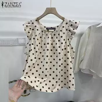 ZANZEA Женские повседневные майки с круглым вырезом и принтом в горошек на рукавах 5XL белый