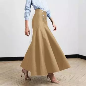 ZANZEA Женские повседневные однотонные длинные юбки «рыбий хвост» XL хаки