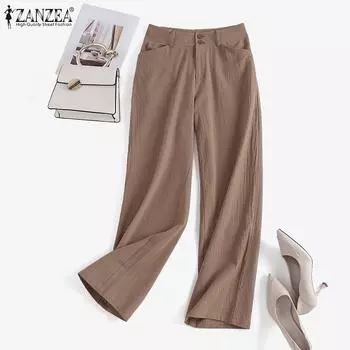ZANZEA Женские повседневные однотонные хлопковые брюки летние