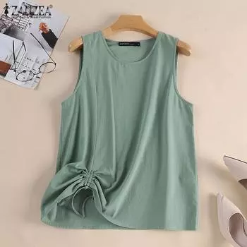 ZANZEA Женские повседневные однотонные хлопковые майки без рукавов с круглым вырезом 4XL белый