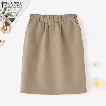 ZANZEA Женские повседневные однотонные короткие юбки с эластичной резинкой на талии 4XL хаки