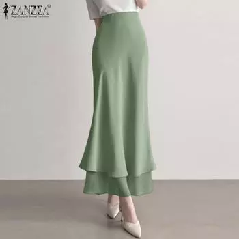 ZANZEA женские повседневные однотонные летние длинные юбки с рыбьим хвостом и подолом M зелёный