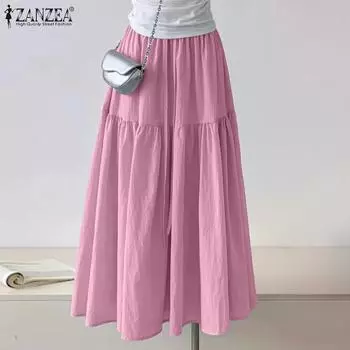 ZANZEA Женские повседневные однотонные летние длинные юбки А-силуэта с эластичной резинкой на талии 3XL белый