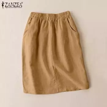 ZANZEA Женские повседневные однотонные летние короткие юбки с эластичной резинкой на талии 4XL жёлтый