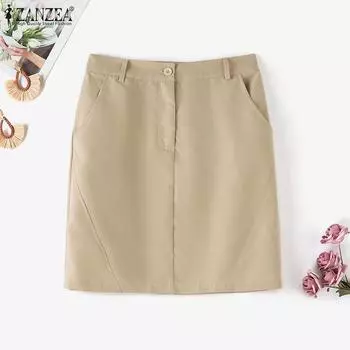 ZANZEA Женские повседневные однотонные летние короткие юбки S чёрный