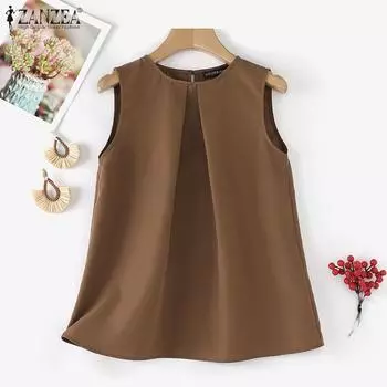 ZANZEA Женские повседневные однотонные летние майки без рукавов с круглым вырезом M белый