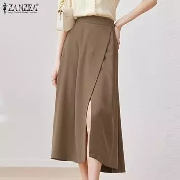 ZANZEA Женские повседневные однотонные летние свободные юбки с эластичной резинкой на талии XL хаки