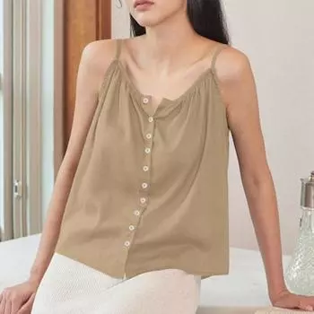 ZANZEA Женские повседневные однотонные летние топы-камезоли без рукавов на бретелях M хаки