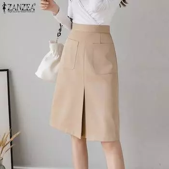 ZANZEA Женские повседневные однотонные летние юбки на молнии S темно-синий