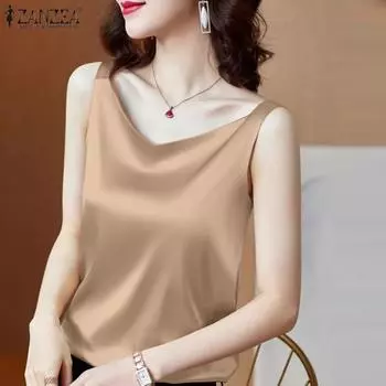 ZANZEA Женские повседневные однотонные майки без рукавов с v-образным вырезом 4XL чёрный