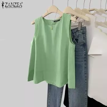 ZANZEA Женские повседневные однотонные майки без рукавов с круглым вырезом M чёрный