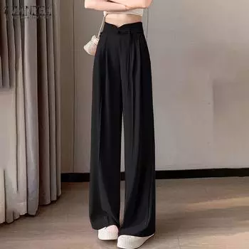 ZANZEA Женские повседневные однотонные свободные длинные брюки M чёрный