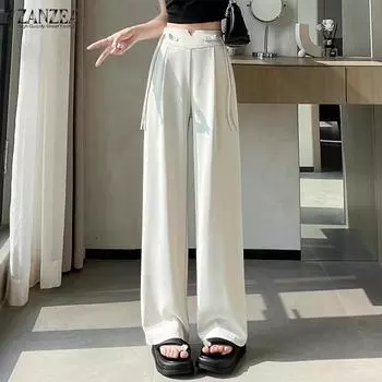 ZANZEA Женские повседневные однотонные свободные длинные брюки с боковой молнией M белый