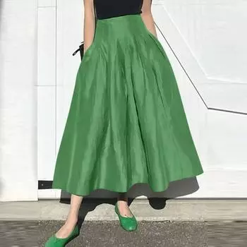 ZANZEA Женские повседневные однотонные свободные длинные юбки S зелёный