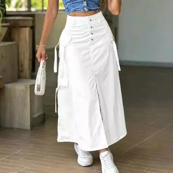 ZANZEA Женские повседневные однотонные свободные длинные юбки S белый
