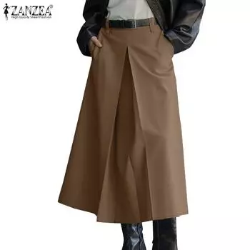 ZANZEA Женские повседневные однотонные свободные длинные юбки 5XL чёрный