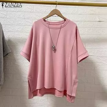 ZANZEA Женские повседневные однотонные свободные футболки с круглым вырезом и коротким рукавом 2XL
