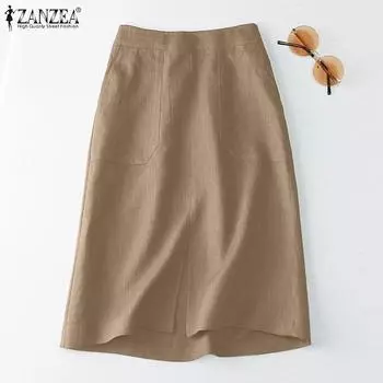 ZANZEA женские повседневные однотонные свободные хлопковые юбки с эластичной резинкой на талии