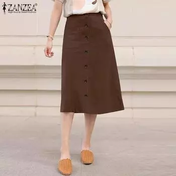 ZANZEA Женские повседневные однотонные свободные хлопковые юбки S зелёный