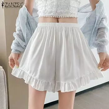 ZANZEA Женские повседневные однотонные свободные кружевные пижамные шорты с эластичной резинкой на талии M чёрный