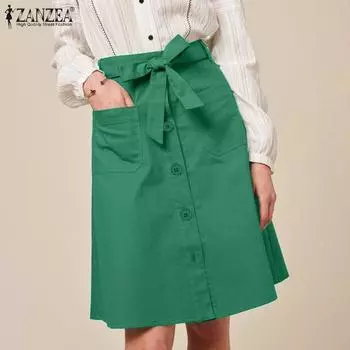 ZANZEA Женские повседневные однотонные свободные летние юбки А-силуэта S хаки