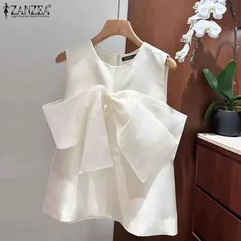 ZANZEA Женские повседневные однотонные свободные майки без рукавов с круглым вырезом и завязками