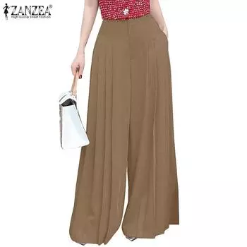 ZANZEA Женские повседневные однотонные свободные широкие брюки S чёрный