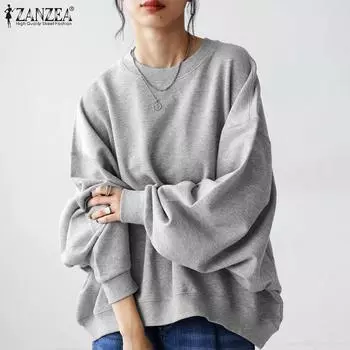 ZANZEA Женские повседневные однотонные свободные свитера с длинным рукавом M чёрный