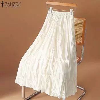 ZANZEA Женские повседневные однотонные свободные юбки А-силуэта средней посадки S чёрный