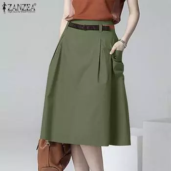 ZANZEA Женские повседневные однотонные свободные юбки миди S темно-синий