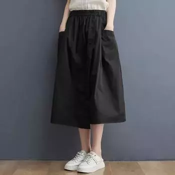 ZANZEA Женские повседневные однотонные свободные юбки с эластичной резинкой на талии S чёрный