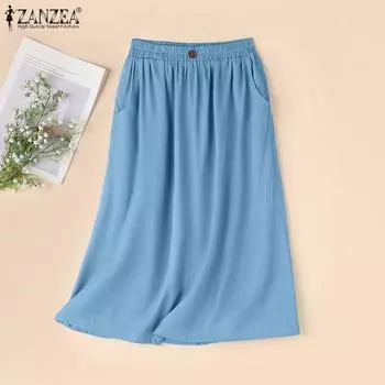 ZANZEA Женские повседневные однотонные свободные юбки с эластичной резинкой на талии S темно-синий