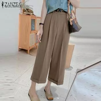 ZANZEA Женские повседневные однотонные свободные укороченные брюки S темно-синий