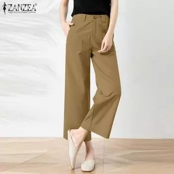 ZANZEA Женские повседневные однотонные свободные укороченные брюки S чёрный