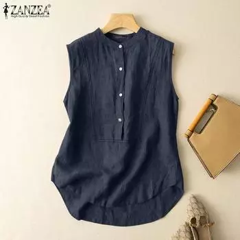 ZANZEA Женские повседневные однотонные топы без рукавов с круглым вырезом S белый