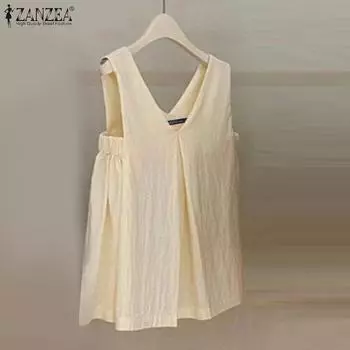 ZANZEA Женские повседневные однотонные топы без рукавов с v-образным вырезом S чёрный