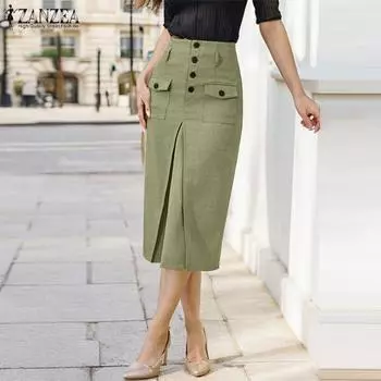 ZANZEA Женские повседневные однотонные юбки-карандаш M зелёный