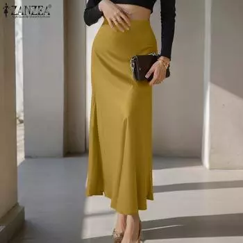 ZANZEA Женские повседневные однотонные узкие юбки-рыбий хвост M чёрный